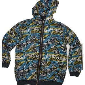 World Industries Zip Up Heavy Hoodie Jacket Abstract Print Size Medium Vintage